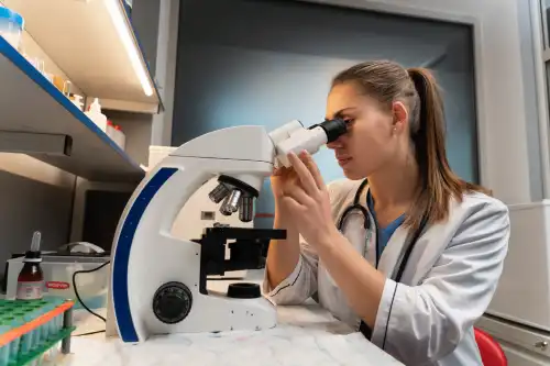 veterinarian taking care blood tests